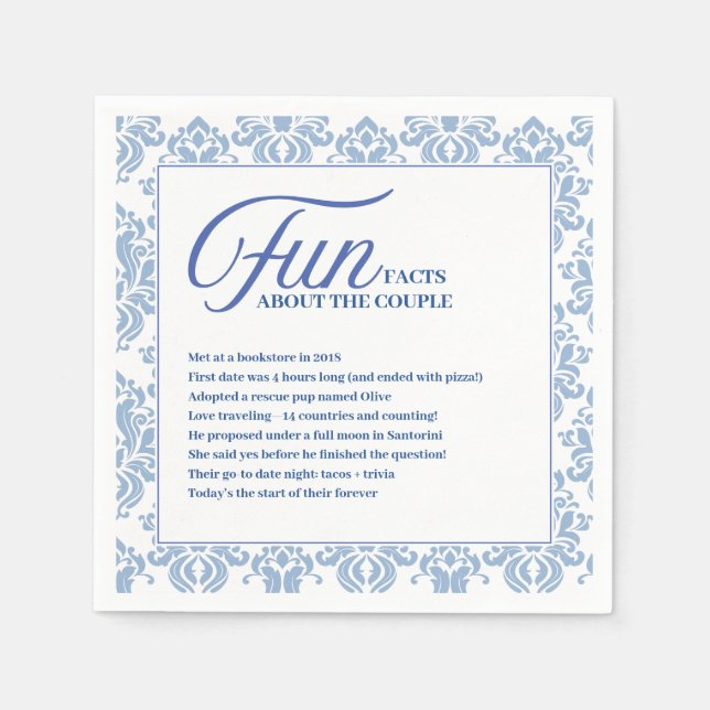 Mediterranean Blue Tile Fun Fact Wedding  Napkin (Front)