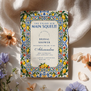 Mediterranean Blue Tile Lemon Bridal Shower Invitation