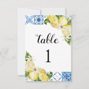 Mediterranean Blue Tile Lemons Table Number Cards
