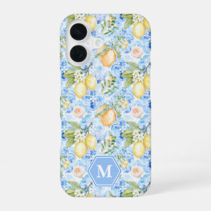 Mediterranean Blue Tile Limoncello Monogram Name iPhone 16 Case