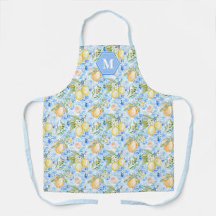 Mediterranean Blue Tile Limoncello Watercolor Apron
