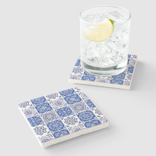 Mediterranean Blue Tile Marble Stone Coaster