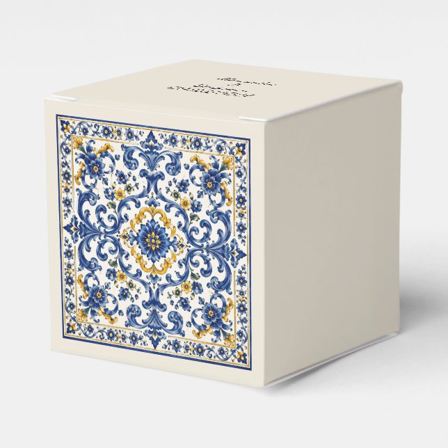 Mediterranean Blue Tile Pattern | Italian Ceramic  Favour Box (Front Side)
