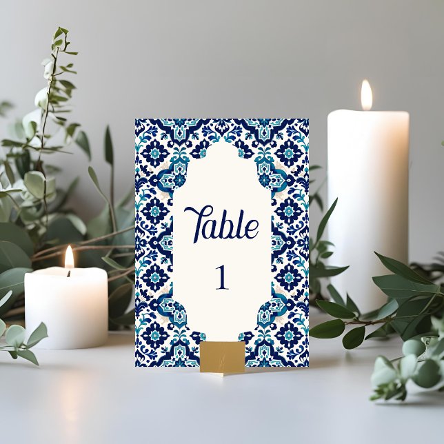 Mediterranean Blue Tile Wedding Table Cards (Creator Uploaded)