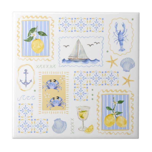 Mediterranean Blue Tile Yellow Lemon Coastal (Front)