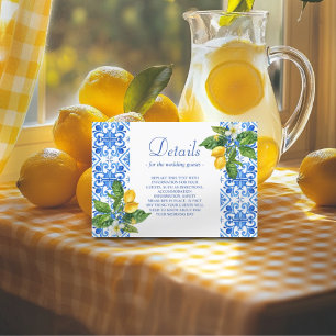 Mediterranean blue tiles and lemons wedding  enclosure card