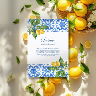 Mediterranean blue tiles and lemons wedding enclosure card