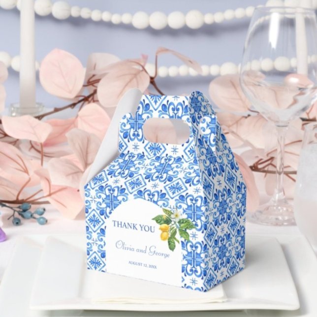 Mediterranean blue tiles and lemons wedding  favour box (Creator Uploaded)