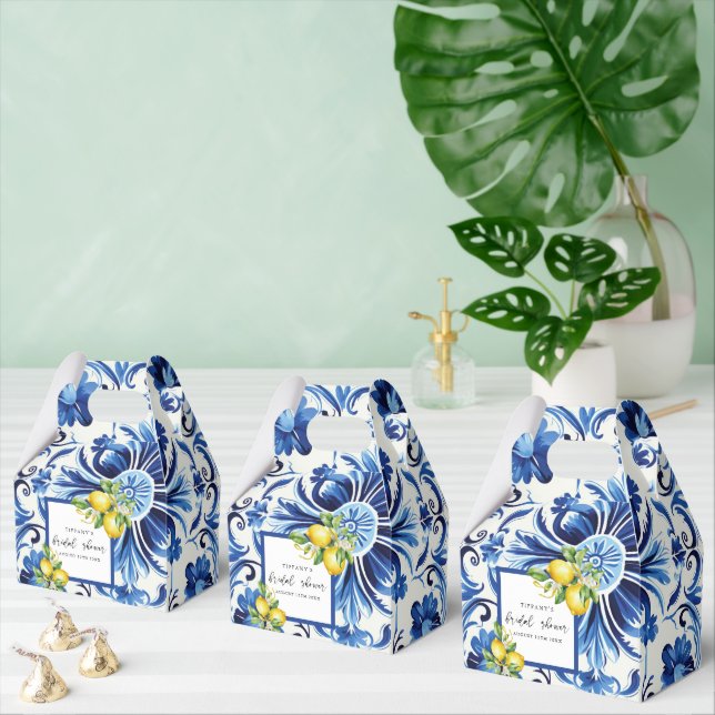 Mediterranean  Blue Tiles Lemons Bridal Shower Favour Box (Multiple)