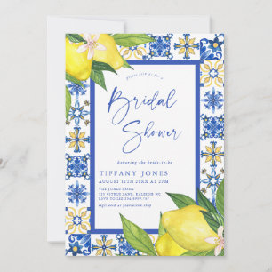 Mediterranean Blue Tiles Lemons Bridal Shower Invi Invitation