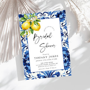 Mediterranean  Blue Tiles Lemons Bridal Shower Invitation