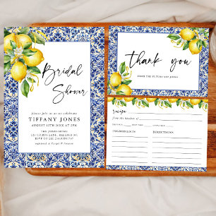 Mediterranean Blue Tiles Lemons Bridal Shower Invitation