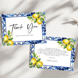 Mediterranean Blue Tiles Lemons Bridal Shower Thank You Card