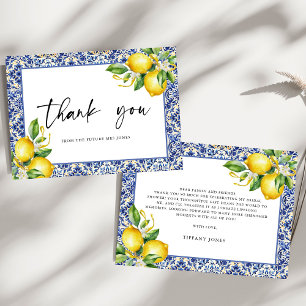 Mediterranean Blue Tiles Lemons Bridal Shower Thank You Card