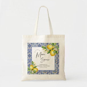 Mediterranean  Blue Tiles Lemons Bridal Shower Tote Bag