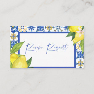 Mediterranean Blue Tiles Lemons Recipe Request Enclosure Card