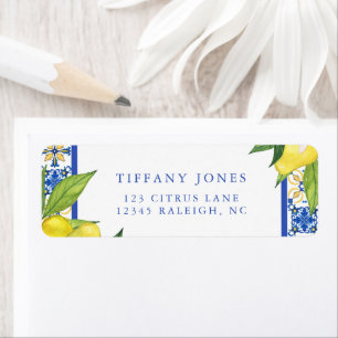 Mediterranean Blue Tiles Lemons Return Address