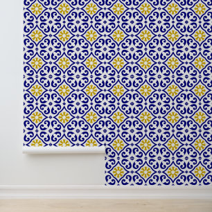 Mediterranean Blue Tiles Portuguese Azulejo Wallpaper