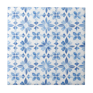 Mediterranean Blue Watercolor Pattern Tile