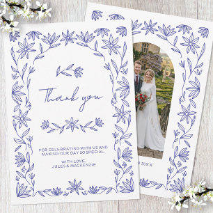 Mediterranean Blue Wedding Thank You Photo Card