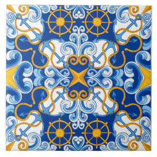 Mediterranean Blue White Tile Pattern 