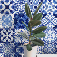 Mediterranean Blue White Tile Watercolor