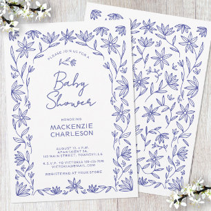 Mediterranean Blue Wildflower Arch Baby Shower Invitation
