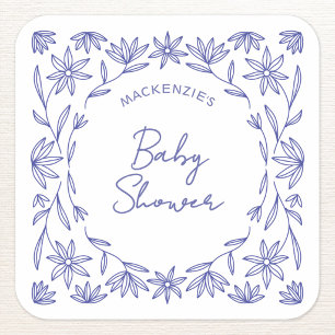 Mediterranean Blue Wildflower Baby Shower Square Sticker