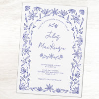 Mediterranean Blue Wildflower Line Art Wedding