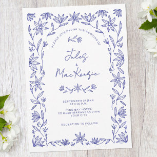 Mediterranean Blue Wildflower QR Code Wedding Invitation