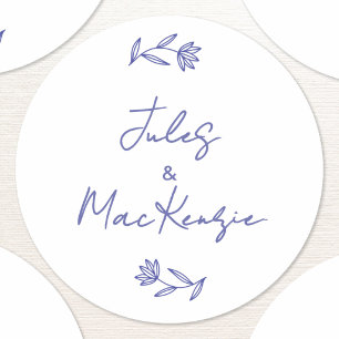 Mediterranean Blue Wildflower Wedding Classic Round Sticker