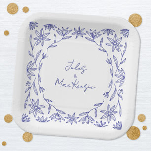 Mediterranean Blue Wildflower Wedding Paper Plate