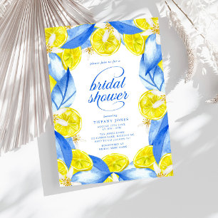 Mediterranean Blue Yellow Lemons Bridal Shower Invitation