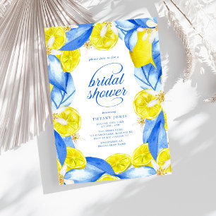 Mediterranean Blue Yellow Lemons Bridal Shower Invitation