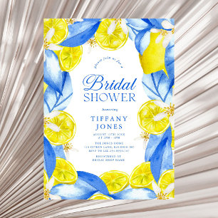 Mediterranean Blue Yellow Lemons Bridal Shower Invitation