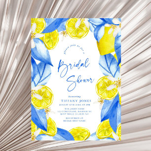 Mediterranean Blue Yellow Lemons Bridal Shower Invitation