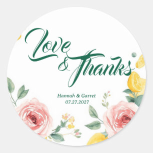 Mediterranean Blush Rose & Lemon Wedding Classic Round Sticker