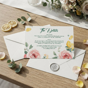 Mediterranean Blush Rose & Lemon Wedding Enclosure RSVP Card