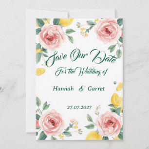 Mediterranean Blush Rose & Lemon Wedding Invitation