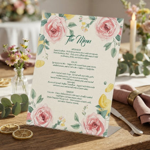 Mediterranean Blush Rose & Lemon Wedding Pedestal Sign