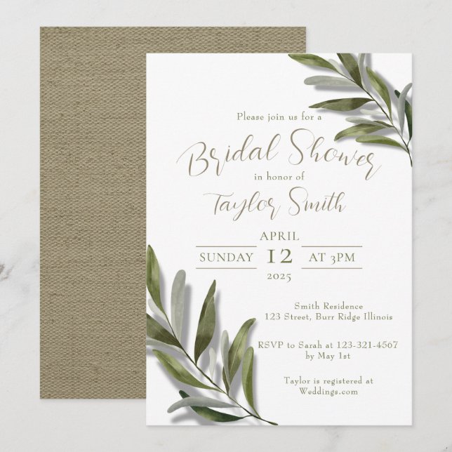Mediterranean Boho Chic minimal Invitation (Front/Back)