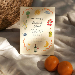 Mediterranean Boho Illustrated Wedding Invitation