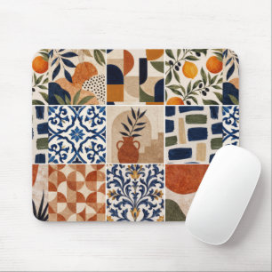 Mediterranean Boho Tile Pattern Mouse Pad