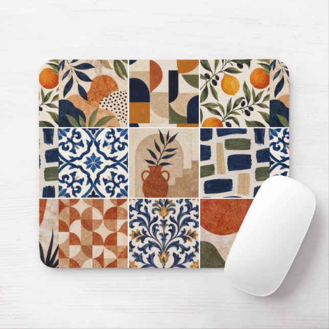 Mediterranean Boho Tile Pattern Mouse Pad (With Mouse)