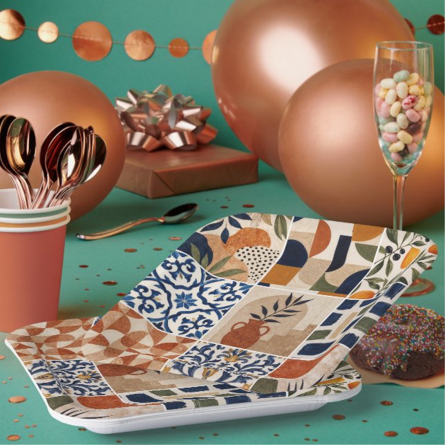 Mediterranean Boho Tile Pattern Paper Plate (Multi)