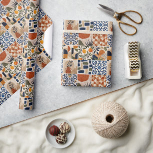 Mediterranean Boho Tile Pattern Wrapping Paper
