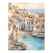 Mediterranean boho watercolor village