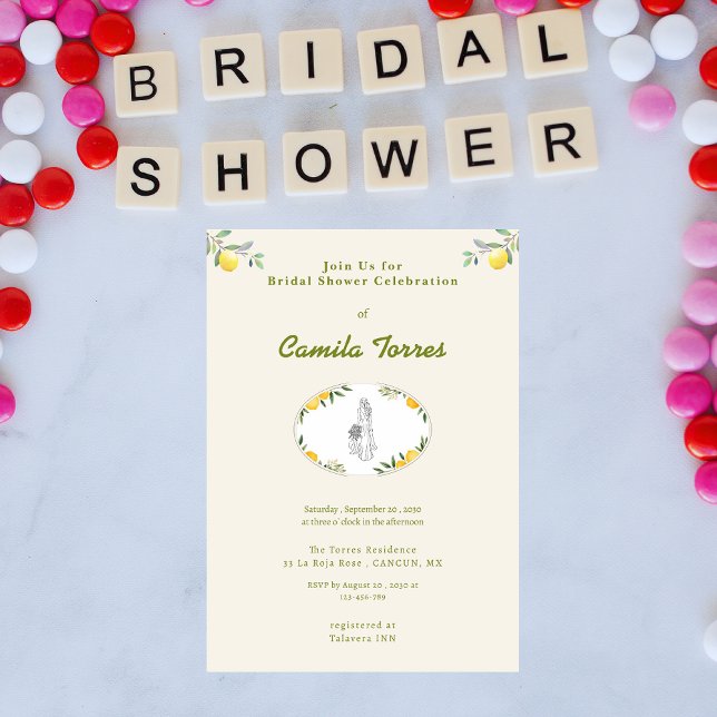 Mediterranean Botanical Lemon Olive Bridal Shower Invitation (Creator Uploaded)