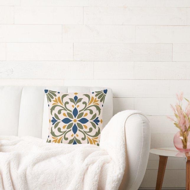 Mediterranean Botanical Tile Cushion (Couch)