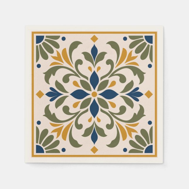 Mediterranean Botanical Tile Napkin (Front)